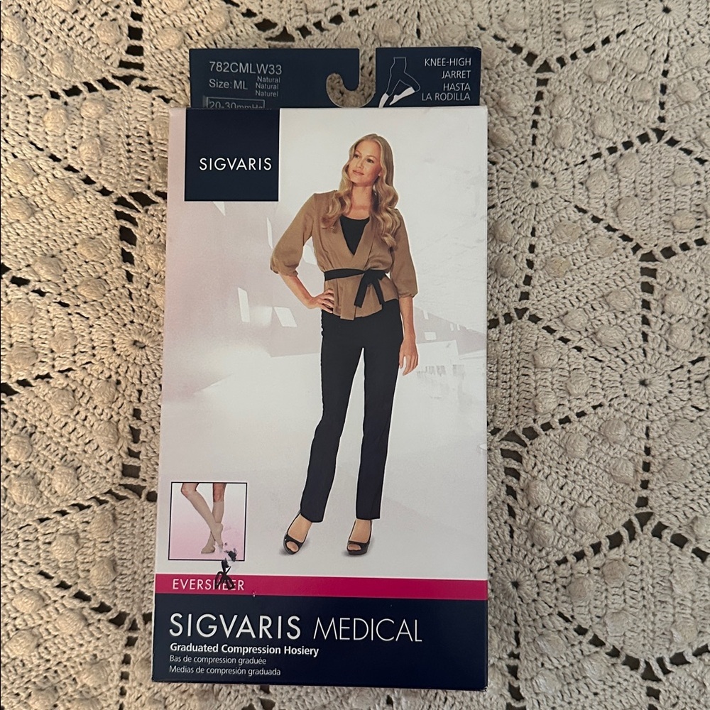 Sigvaris Knee-High Compression Hosiery M/L Natural